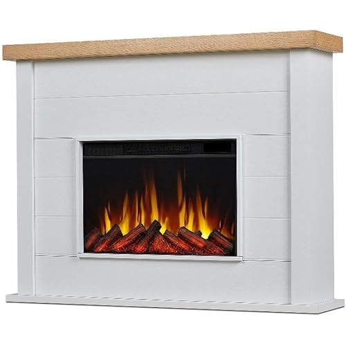 Real Flame Marshall 49" Slim Electric Fireplace with Mantel for Living Room or Bedroom, Replaceable Fireplace Insert Heater, Realistic Log and Flame Effect, Remote Control, White