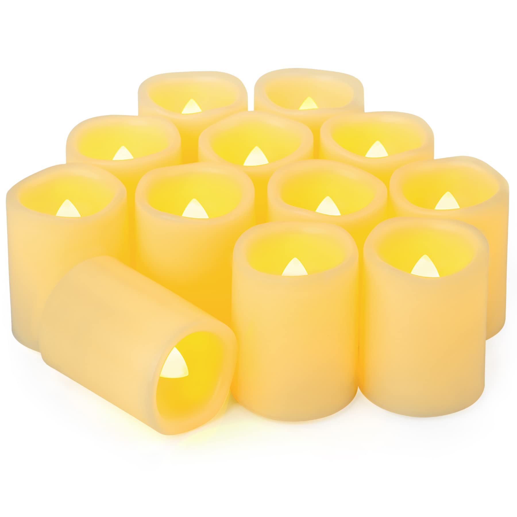 Yakpo 12 Pack 5cm Flameless Flickering Battery Operated LED Votive Candles, Electric Fake Votive Tea Light, LED Flameless Tealight Candle for Wedding Christmas Halloween Home Party Table Decorations — image 1