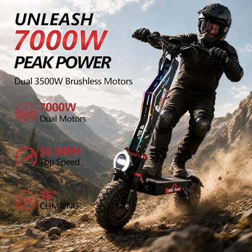 Image of GD82 Electric Scooter for Adults,7000W Dual Motor Off-Road E-Scooter, Up to 55 Mph, 62* Miles Max Range, 60V /36AH Battery, Dual Suspension Hydraulic Braking System, 12 inch Off-Road Tire