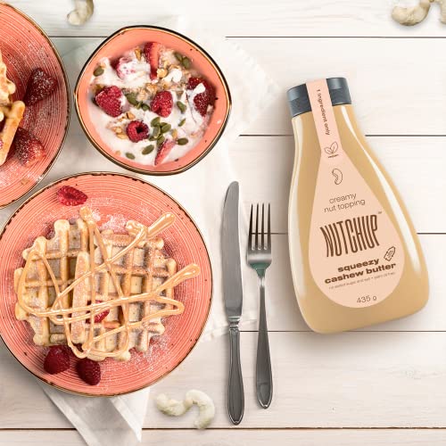 NUTCHUP | Die erste gepresste Cashewbutter | Leckeres Cremiger Nussbelag, Nuss-Topping | Soße für Pfannkuchen, Waffeln, Eiscreme, Pizza | 435g Flasche (Cashew)