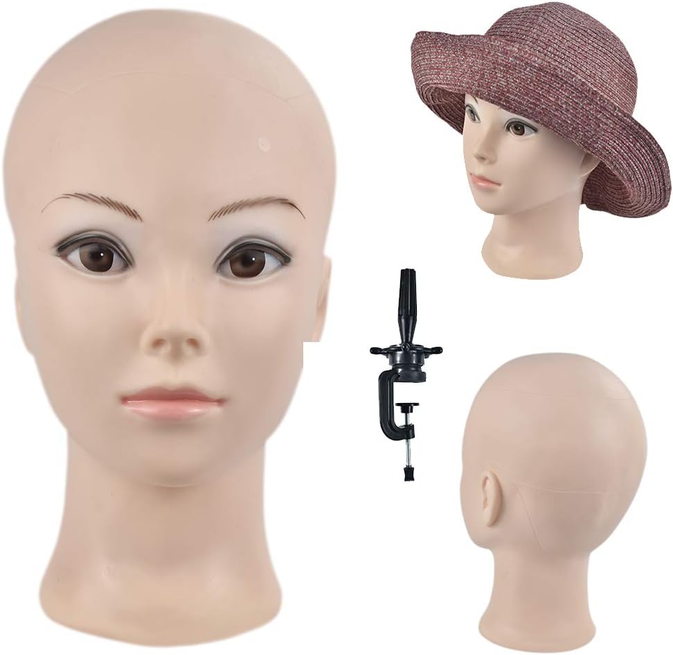 Professional Cosmetology Bald Mannequin Head for Making wigs Displaying Wigs/Glasses/Hair with Free Clamp