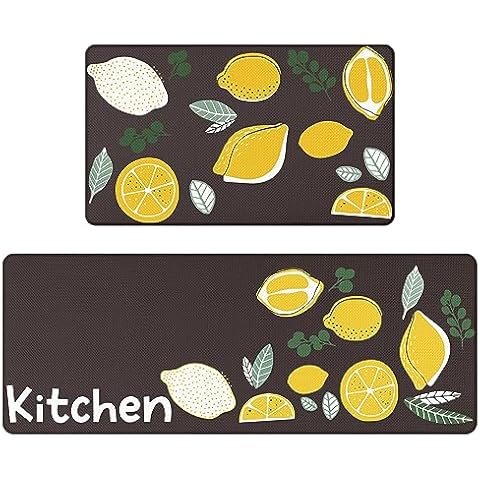 Serwrsw Bright Yellow Lemon Kitchen Rugs Set Cover