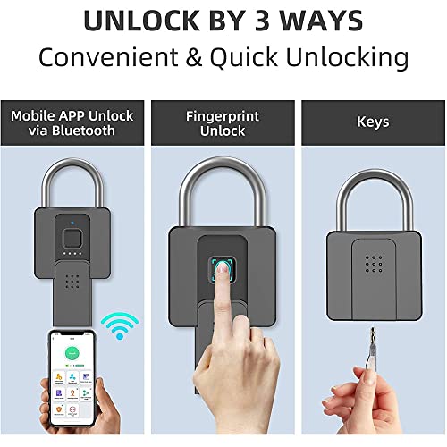 Smart Fingerprint Padlock, Usb Rechargeable Fingerprint Intelligent Padlock , Remote Authorization, Smart Keyless Security Lock For Ios/Android, Ip65 Waterproof, For Locker, Backpack, Bike, Storage #TOP4