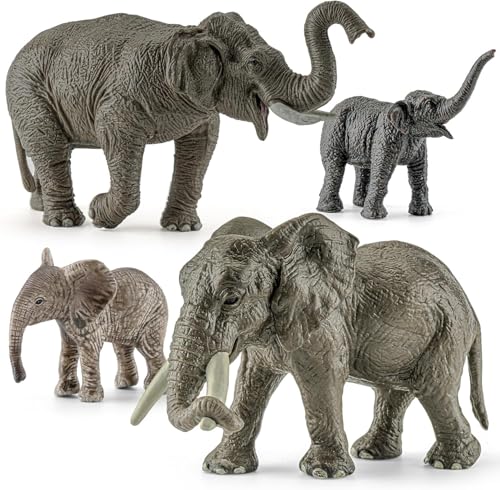 Image of Elephant Animal Toy for Kids | 4 PCS Realistic Safari Animals Toys Elephants Family Action Figurine Model Playset for Boys and Girls Birthday Gifts for Children Educational & Decoration Items