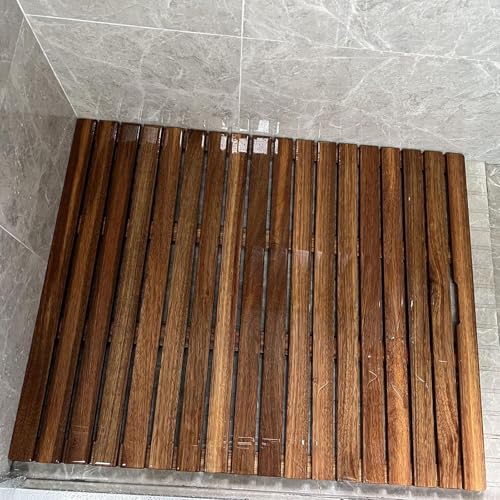HOFSSI Bath Shower Mats Waterproof Floor Mats, Non-Slip Sturdy Wooden Teak Bath Mat, 30 31 33 35 37 Ft Width Quick Dry Comfortable Wood Board for Kitchen Spa Indoor Outdoor Use(25x25in(63.5x63.5cm))