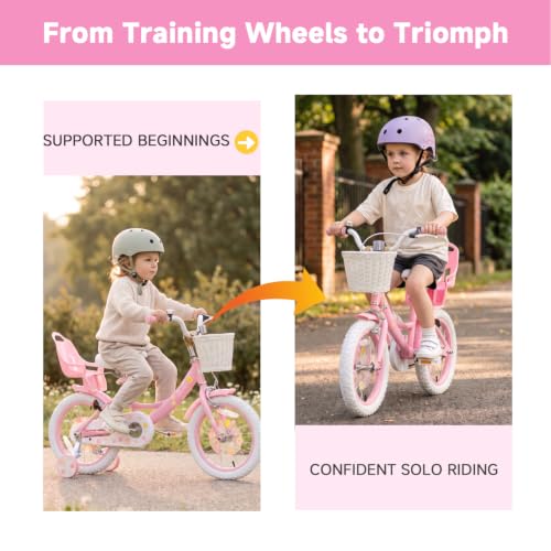 Image of Bixike Girls Bike with Basket, Princess Bicycle for Ages 2-12