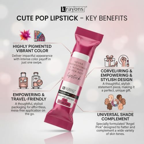 Image of Krayons Cute Pop Matte Lipstick for Women - Shade 171 Angel Pink, 3.5g | Long Stay Waterproof Lip Stick | Rich Pigmented Matt Lipsticks Daily Wear | India's 1st Unique Twist-Wrap Style Lipstic