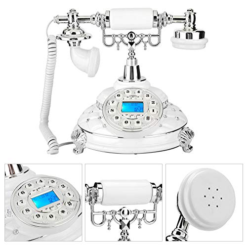 Retro Telephones Landline,EU Type Retro Landline Silver Plated Home Office Telephone,Support and DTMF Backlight Caller ID,Support Electronic Calendar,Date,Clock and Week Display