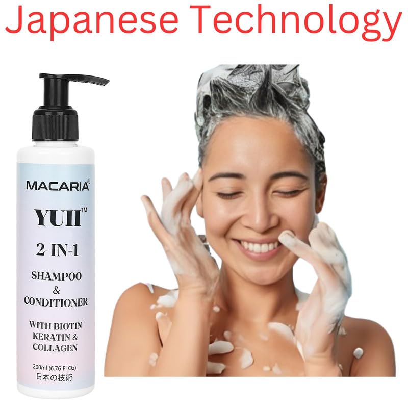MACARIA Yuii Biotin Keratin Collagen Hair Shampoo Conditioner 2 in 1 Anti-Hair Fall, Anti-Dandruff Thickening and Growth Support Best Hair Care for Women And Men Sulfate Free by Japanese Technology