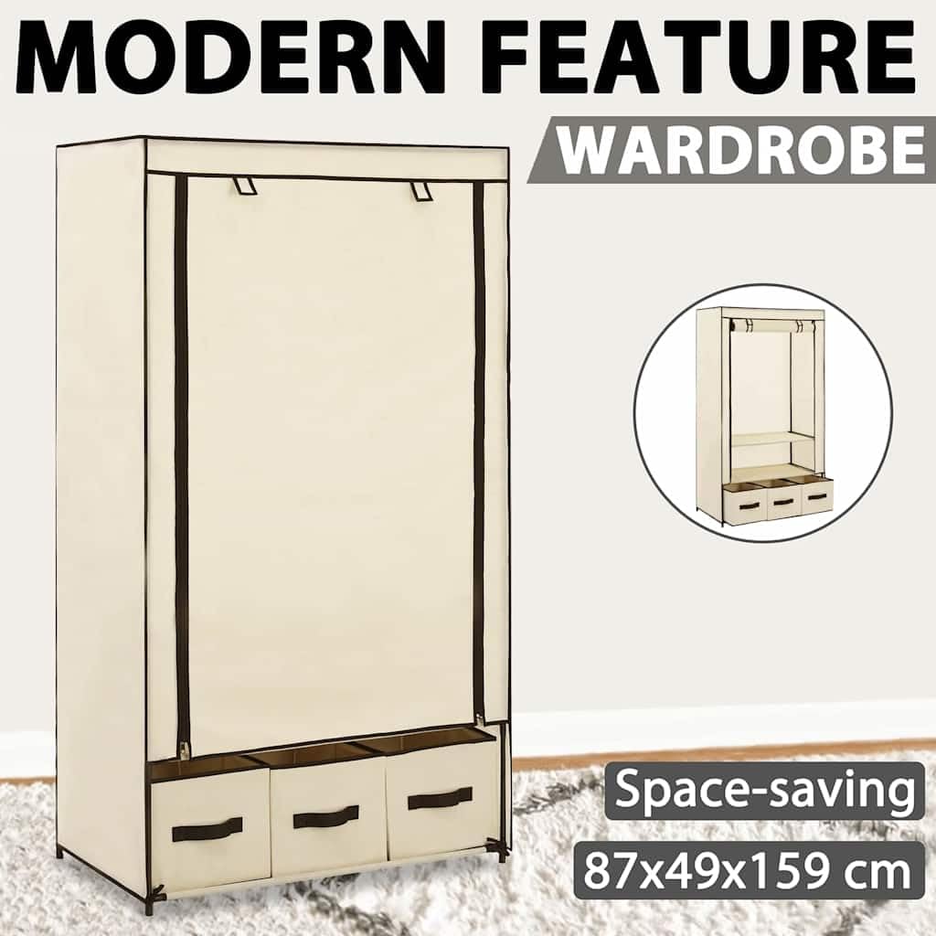 Tragbarer Kleiderschrank Creme 87 x 49 x 159 cm Stoff Kleiderbox mit Kleiderständer Faltbarer Schrank für Kleidung und Schuhe 4 Fächer Staubschutz Aufbewahrung