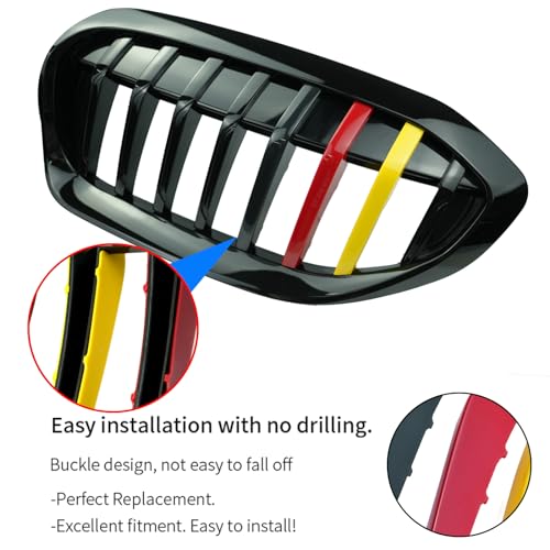 Image of German Flag Colors Auto Grille Inserts Stripes Trims,Standard Center Kidney Grilles Accessories Compatible with BMW 2013-2018 3-Series Sport F30 /F35 Car Interior Decoration(8 Beams),Color B