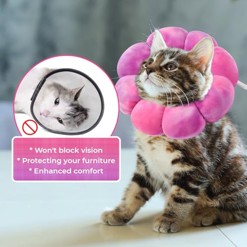 Image of Flower Cat Cone, Uadonile Adjustable Cat Cone Collar, Soft Dog Elizabethan Collar Recovery E Collar After Surgery, Recovery E-Collar for Kittens /Puppies and Cats Recovery(Tie-dye Rose Purple, S)