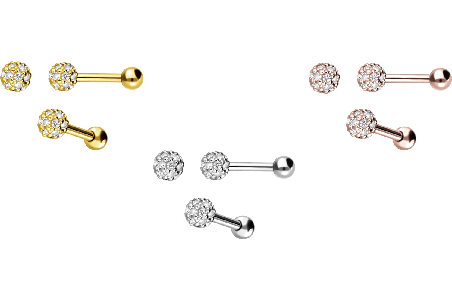 PIERCINGLINE 750er GOLD Ohrpiercing | 18 KARAT | KUGEL + KRISTALLE | Piercing Tragus Helix Conch | Farbauswahl
