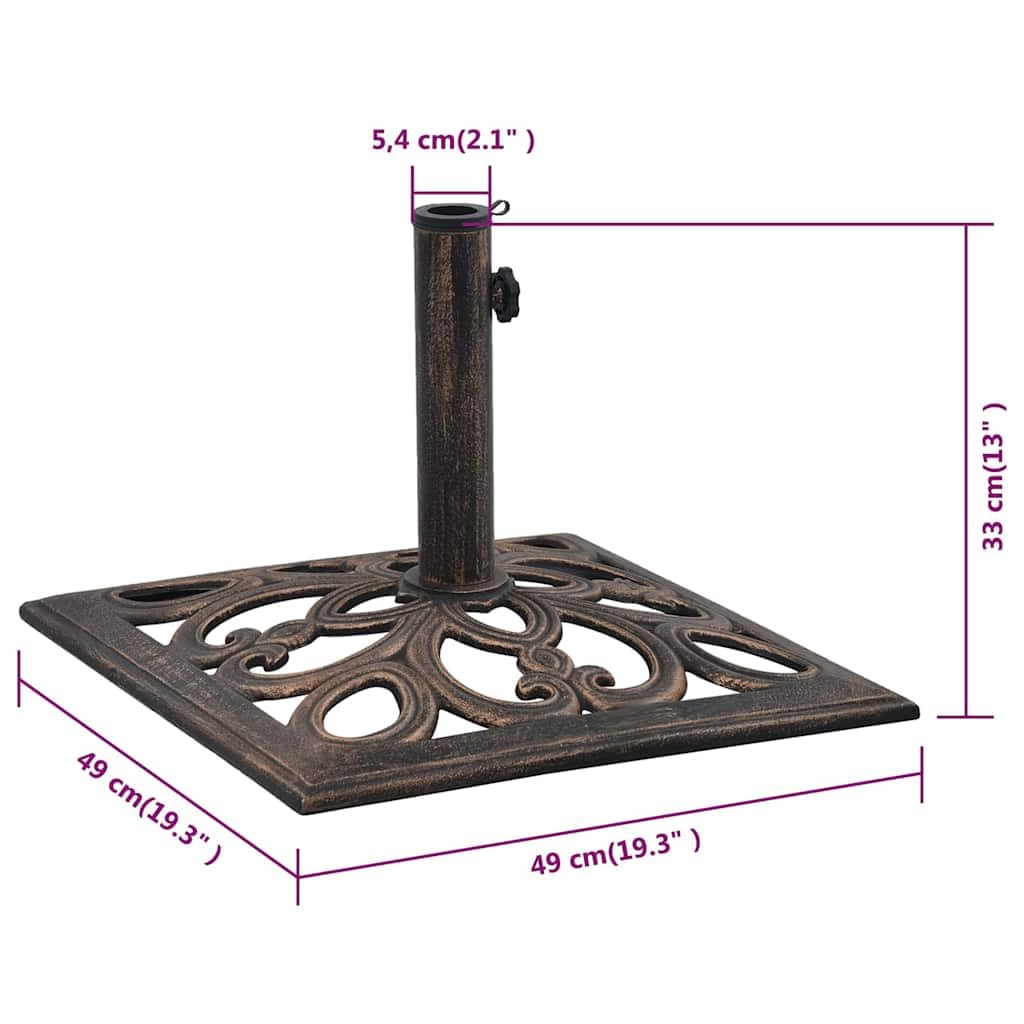 Supporto per ombrellone bronzo in ghisa, peso 12 kg, altezza 49 cm, con adattatore per aste da 35, 38, 48 mm, stabile base per ombrellone per giardino, balcone, terrazza, patio