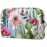 Watercolor Flowers Roses And Cactus Cosmetic Bag Travel Makeup Bag for Women Girls Zippered Pencil Case Pen Pouch Storage Holder Box Stationery for Office School