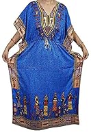 SterlingStar Indian Kaftan Maxi Dress for Women Polyester V-Neck Caftan Plus Size Long Nightgown Cover up Long Summer Beach wear Sleeveless Nighty Maxi Dress (Free Size ; Blue) - Pack of 1