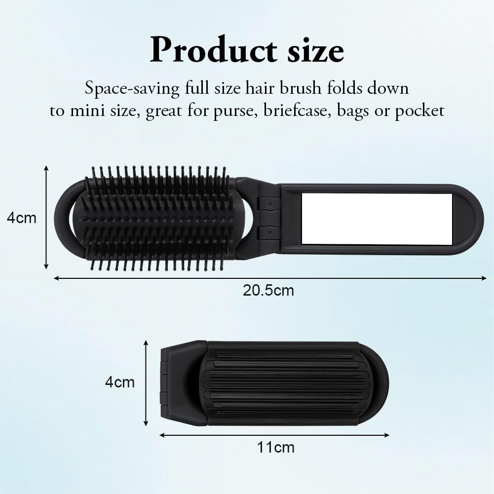 OSDUE Folding Hair Brush With Mirror, Mini Travel Portable Pocket Size Comb With Soft Nylon Bristles - Image 3