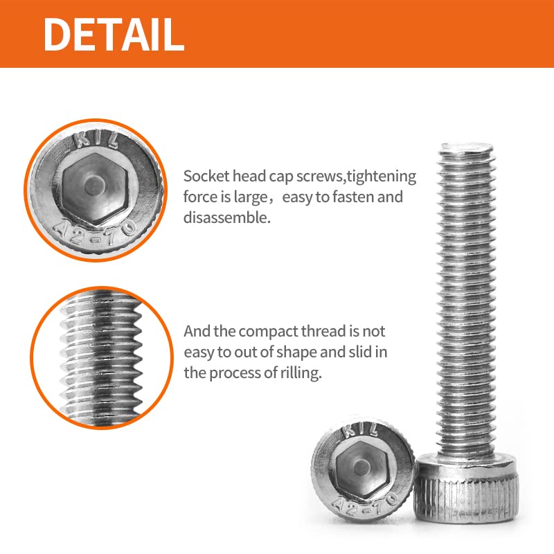 Miniatura 4 de NIULUNBAO Tornillos de cabeza hexagonal M6 x 0.315 in 0.472 in 0.630 in 0.787 in 0.984 in Tornillos de cabeza hexagonal 304 acero inoxidable máquina