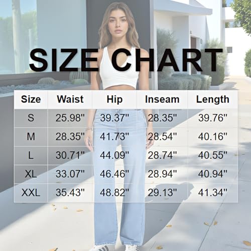 Wide Leg Jeans Woman Trendy High Waisted Baggy Jeans Stretchy Pull On Straight Leg Mom Jean Casual Denim Pants3
