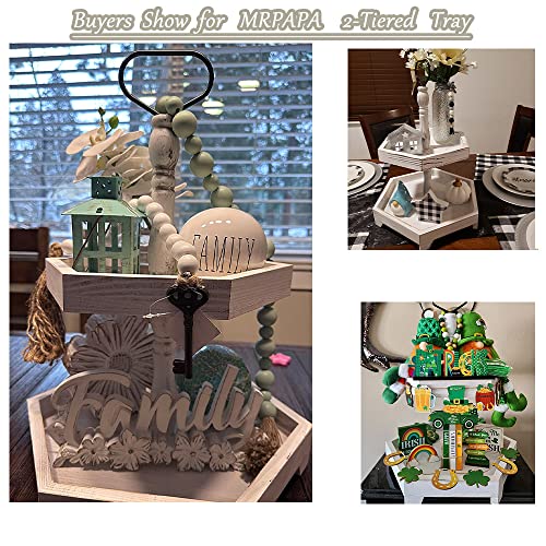 Two Tiered Tray White Farmhouse Decor Trays, Wood Fall Kitchen Decor Tray, 2 Tier Trays Wood Cake Stand Country Decor Tiered Serving Tray Wooden Festival Decorative Tray 19"X15" #TOP4