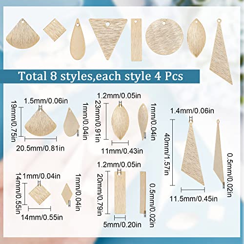 SUNNYCLUE 1 Box 32Pcs 8 Styles Real 24K Gold Plated Brass Charms Flat Round Tectured Metal Charms Teardrop Triangle Rectangle Stamping Tag Blanks for jewellery Making DIY Earrings - Image 2