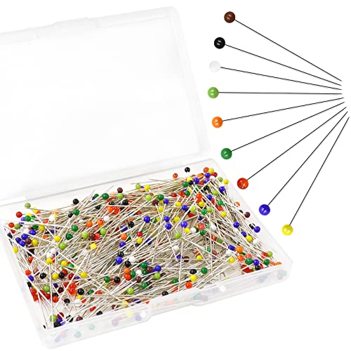 Redamancy 500 unidades de alfileres con cabeza, agujas de cabeza redonda, agujas de cabeza de cristal de 3 mm de diámetro, 38 mm de largo, alfileres multicolor para manualidades, costura, costura