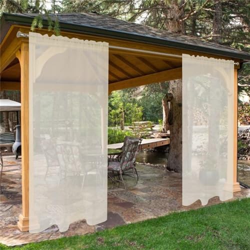 LINGKY Cortinas de Exterior Impermeable para Porche/Terraza/Pergolas de Jardin Cortinas Exteriores Translúcidas Visillos Cortinas de Exterior con Protección UV (2 Piezas-132x213cm,Marfil)