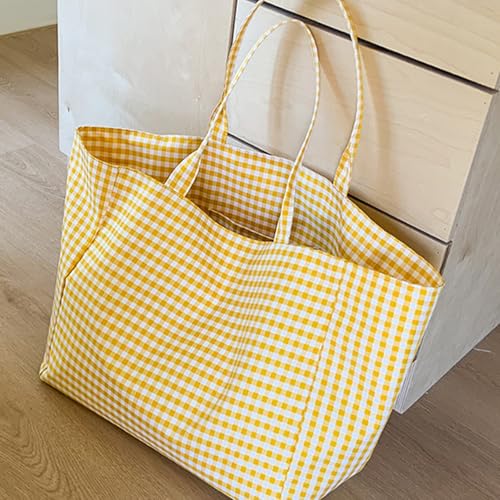 Canvas Tote Bag for Women, Checkered Shoulder Bag,Perfect for Travel, Weekend Getaway Reusable Shopping Bag3
