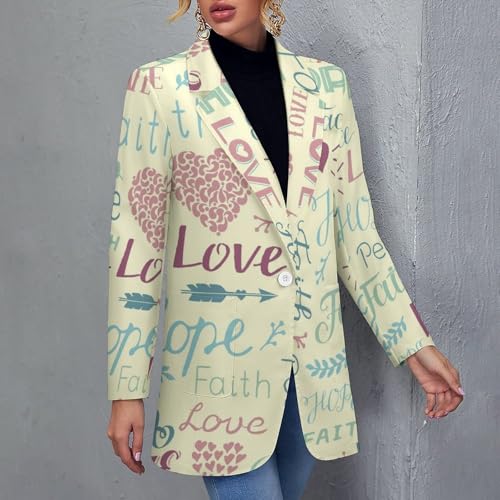 Religious Pattern Blazers for Women Fashion Business Casual Office,Elegant Jacket Coat with Pockets 6