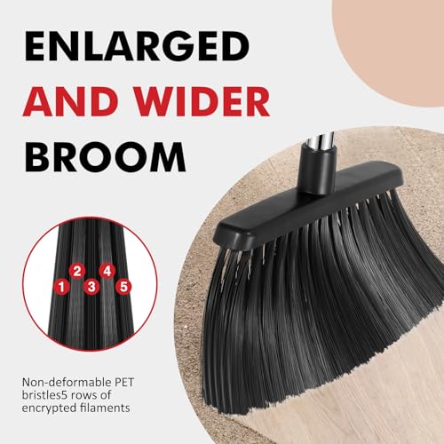 Image of Heavy Duty Broom, 55 Inch Long Handle Outdoor Large Angle Brooms, Commercial Broom for Sweeping Indoor, for Home Garage Kitchen Office Courtyard Lobby Patio Lawn Concrete,Black