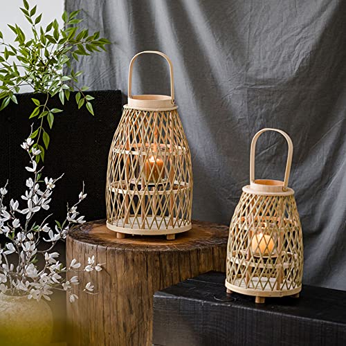 Boomlatu Bamboo Woven Handmade Decorative Candle Lantern With Handle 17.7" Tall (S) #TOP6