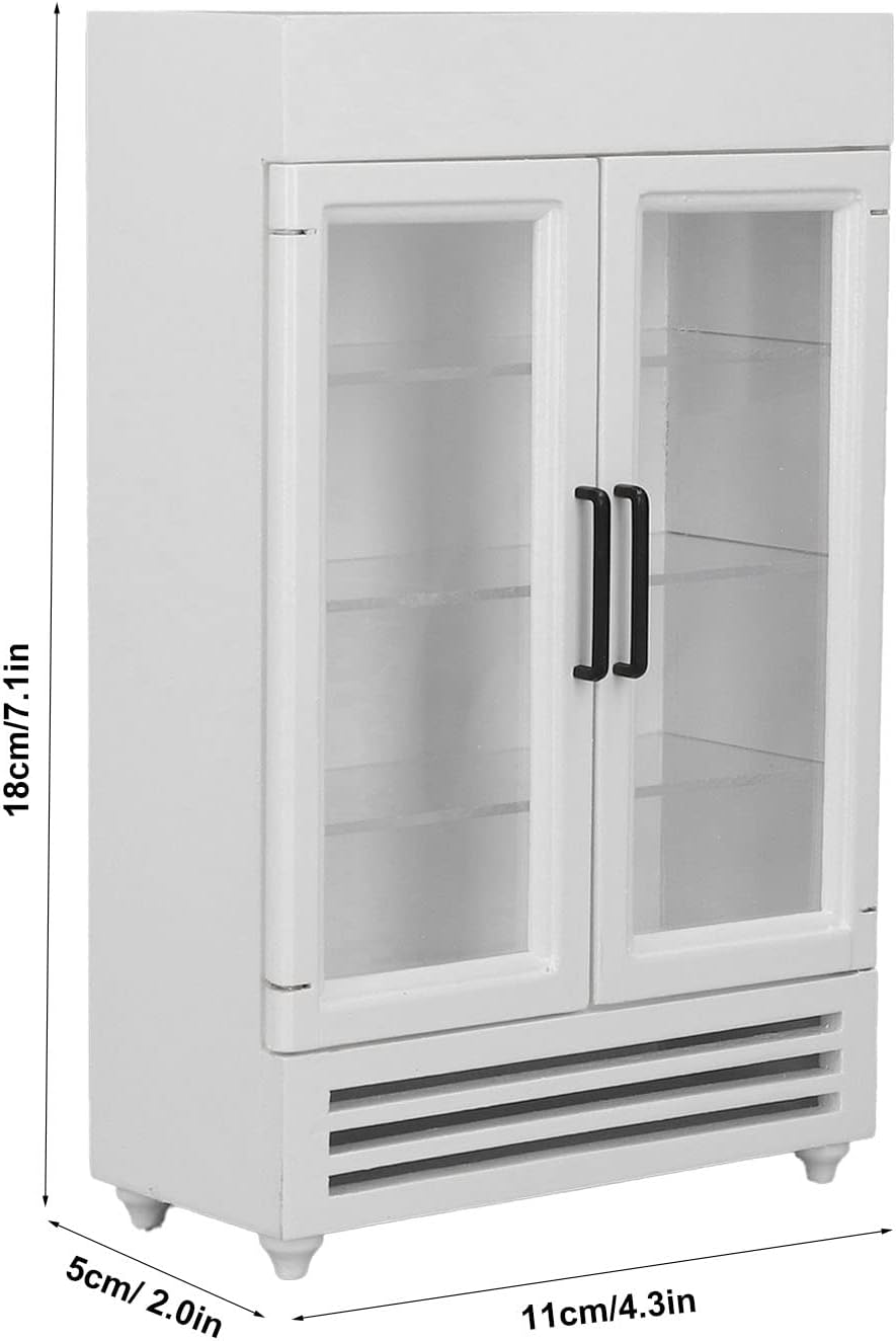 Wood Miniature Refrigerator, Dollhouse Refrigerator Simulation Exquisite Portable Miniature Wood Fridge for 1:12 Dollhouse (White)