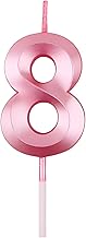 Birthday Number Candles 8 Year for Cake Decoration Eighth Anniversary Party Celebration Metallic Pink Colour Size : Width 5 x Height 7 CM