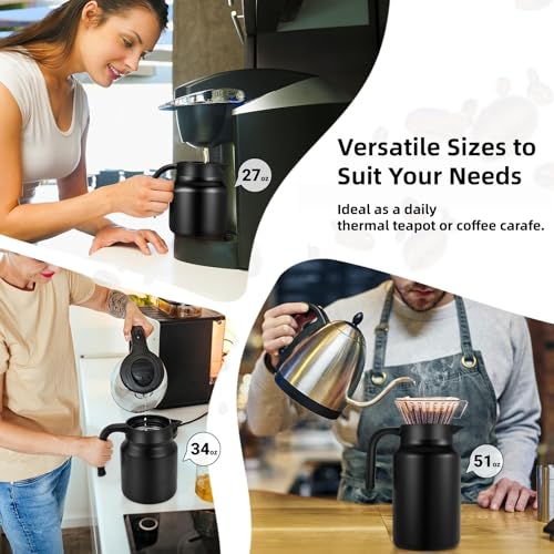 WYHVAND 1.5L Thermal Coffee Carafe, Double-Walled Stainless Steel Vacuum Insulated Flask, Leakproof Lid for Tea & Hot/Cold Beverages, Black - Image 9