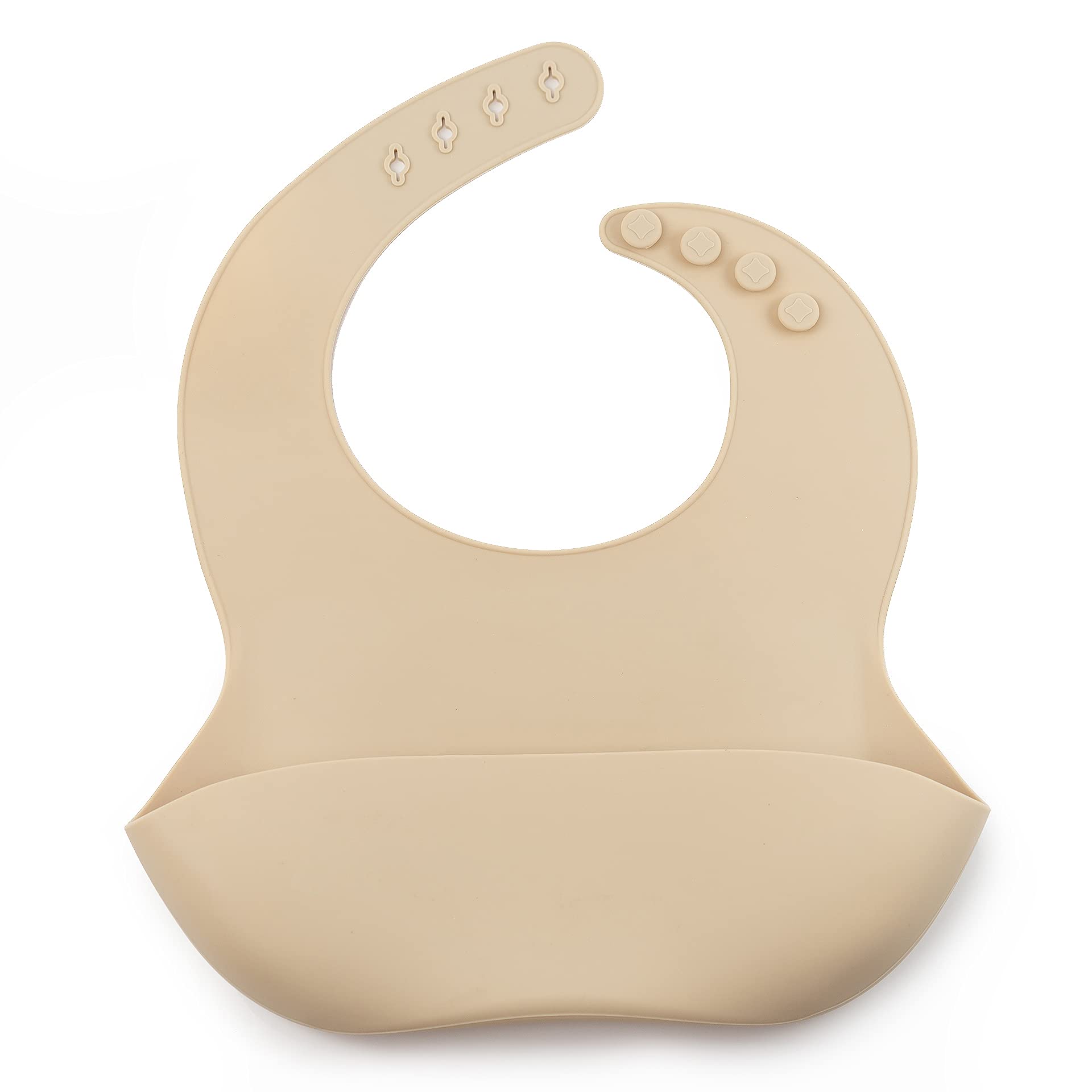 J.Børn Silicone Baby Feeding Bibs | Toddler Soft Silicone Bib | Waterproof Baby Bibs | Easy To Clean Baby Weaning Bib | 4 Adjustable Sizes with Deep Front Pockets For Babies (Beige)