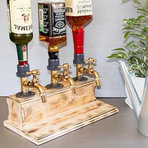 Wooden Whiskey Liquor Dispenser Father's Day Shot Dispenser for Liquor Bottles Beverage Whiskey Holder Faucet Shape Stand Drinkware Set Holder for Bar Home Party Man Cave (Style-3)