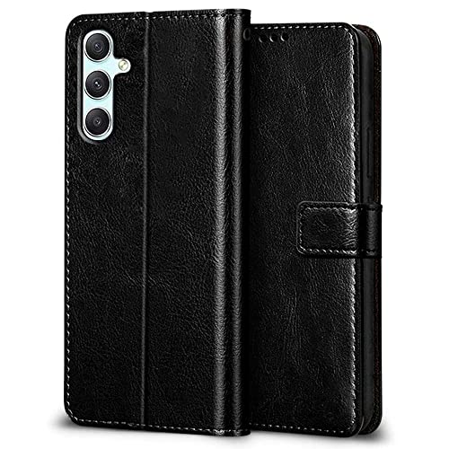 Image of WOW IMAGINE Shock Proof Flip Cover Back Case Cover for Samsung Galaxy A54 5G (Flexible | Leather Finish | Card Pockets Wallet & Stand | Black)