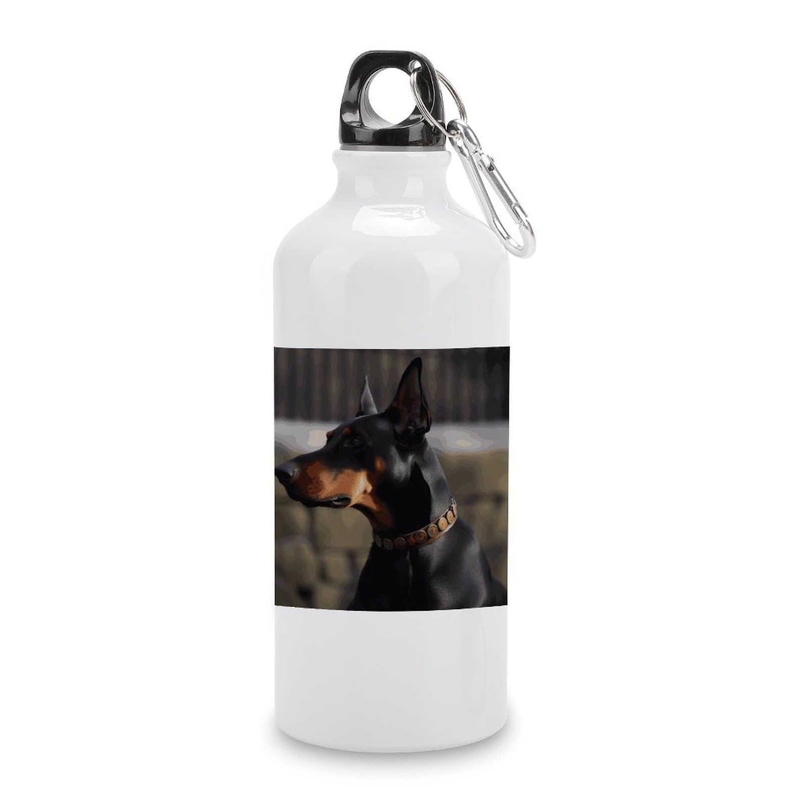 MUSM Doberman Water Bottles Sublimation Aluminium Water Bottle with Lid&Hook Lightweight Leak Proof Travel Bottles Reusable Sports Water Bottle Hydration Flask for Outdoor