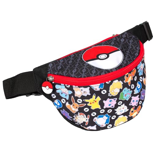 Pokémon Bauchtasche für Jungen, verstellbarer Riemen, leicht, lustig, Hüfttasche, Reisetasche für Kinder, Crossbody-Tasche mit verstellbarem Riemen, Bauchtasche für Kinder, Schwarz
