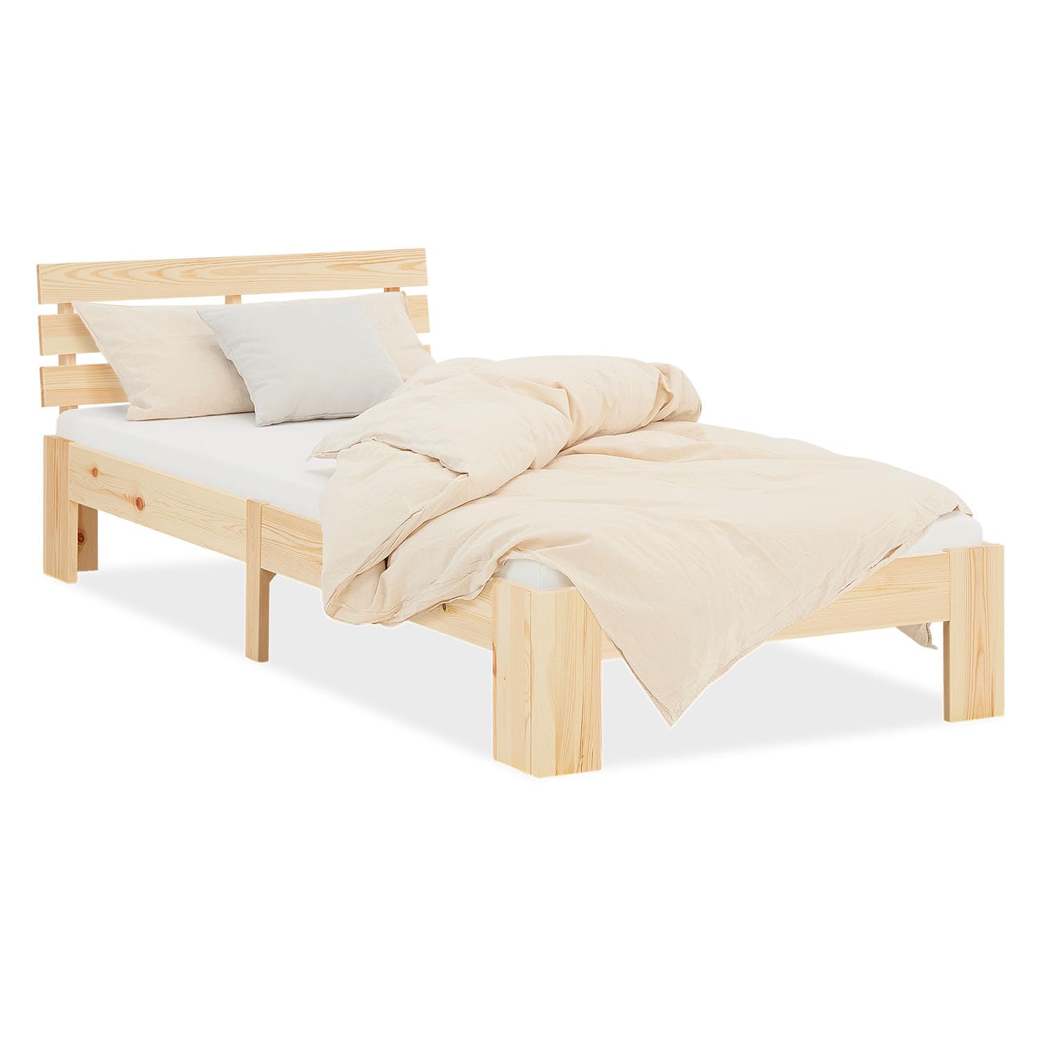 Homestyle4u Bett 90x200 mit Lattenrost Holz Kiefer Natur Holzbett 90x200 Einzelbett 90 x 200 cm Massivholzbett Bettgestell
