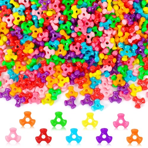 UPINS Tri Pony Beads 1200Pcs Transparent Colorful Plastic Triangle Beads for Craft Wreath Candy Cane-Xmas Holiday Tree Decorations Beaded Ornament Kit
