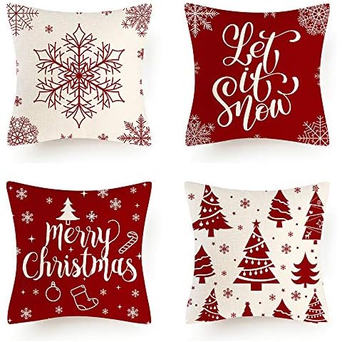 AMOR SPES Christmas Pillow Covers 18×18 Inch Set of 4 Farmhouse Pillow Covers Cotton Pillow Case for Sofa Couch Christmas Decorations Throw Pillow Covers Cover