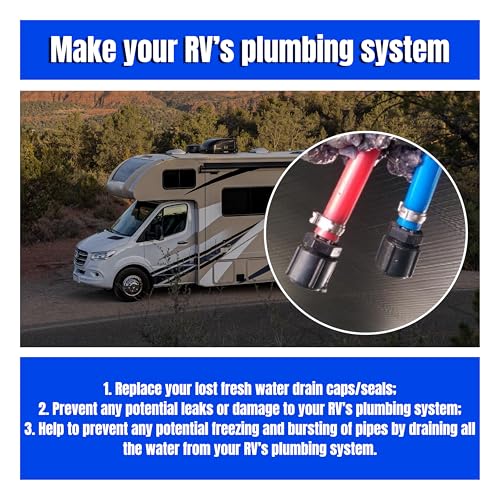 Image of Low Point Drain Caps and Seals for RVs Campers Trailers 1 /2 Inch RV Hot and Cold Water Lines 1 /2″ (Set of 4)