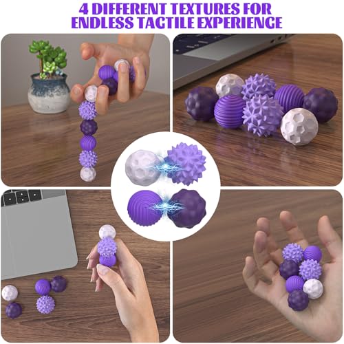 8 Stück Magnetische Fidget Toys, Magnetische Anziehungskraft Stress Bälle mit Silikonhülle, Magnetkugeln Stressball Silikon Sensorik Spielzeug, Sensory Toy ( lila )