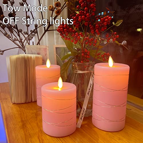 Fanzir Pink Flameless Candles with String Lights Battery Operated