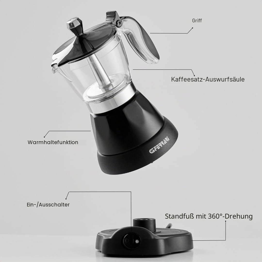 G3 Ferrari G10028 elektrischer Espressobereiter Bonjour für 3 Tassen mit Warmhaltefunktion – Ansicht 2