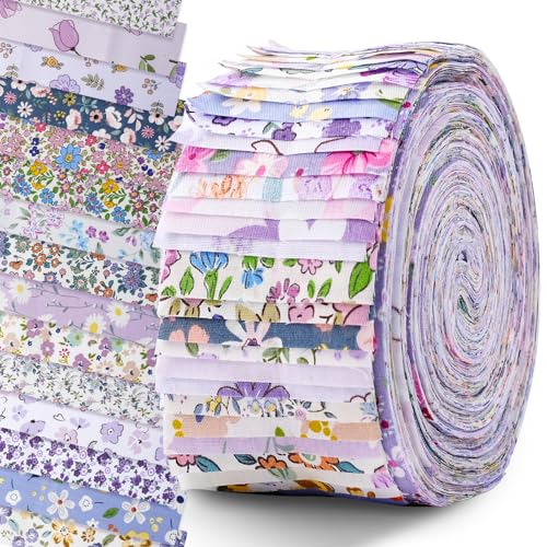 LetCart 40 Piezas De Tela De AlgodóN Patchwork, 100 cm X 6,5 cm Jalea Rollo De Tela De AlgodóN, Telas Patchwork de Algodón Patrón de Flores Telas Decorativas Costura Retales Tela (Estilo 4)