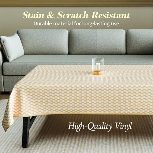 Image of Kuber Industries 36x54 Inch Vinyl 4 Seater Table Cover Cloth | Multipurpose Rectangle Dining Table Cover /Cloth for Party and Events | Lining - Golden