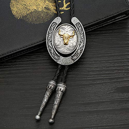 Image of HUABOLA CALYN Bolo Tie for Men- Western Cowboy Native American Golden Horse Bolo Tie