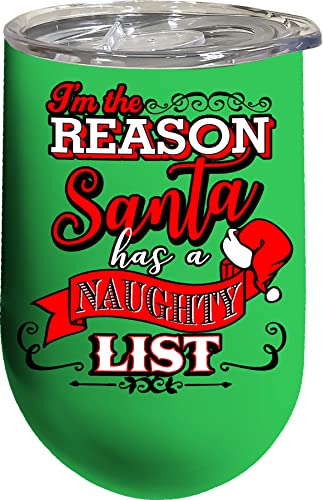 Spoontiques Naughty List Insulated Wine Tumbler With Lid – Double Wall Stainless Steel Stemless Wine Glass – 16Oz - 5 5/8” Tall #TOP13